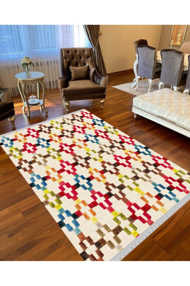 Decoser Nova 4020 Renkli Otantik Kaymaz Yıkanabilir Kilim