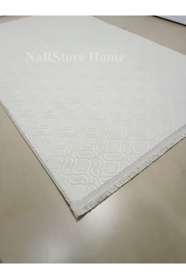 ELİT KREM SAÇAKLI KABARTMALI YIKANABİLİR KAYMAZ TABAN KESME YOLLUK HALI Krem - 100 X 400