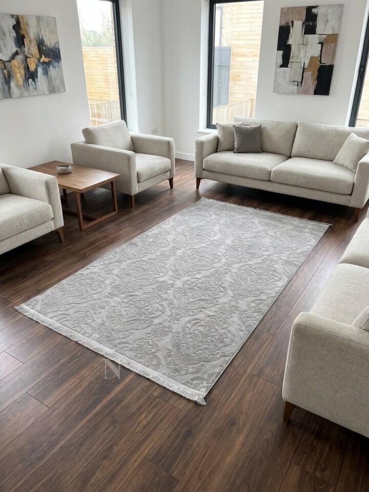 Rölyef Gri Joy Saçaklı Modern Yumuşak Kabartmalı Kaymaz Taban Kesme Halı Yolluk 150 x 600 - GRİ