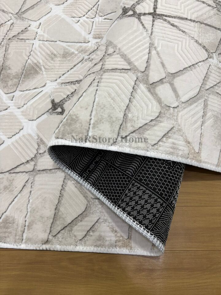 Dinar Saçaklı Mila Taş Gri Kaymaz Taban Yıkanabilir Kesme Yolluk Halı Modern Desen 80 x 850 - Gri2