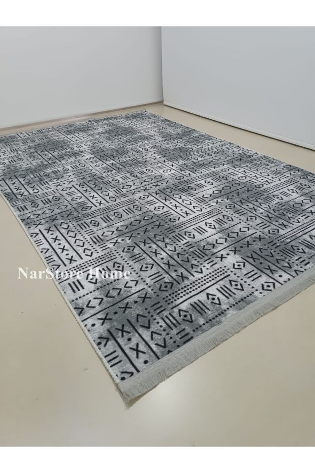 ELİT KREM SAÇAKLI KABARTMALI YIKANABİLİR KAYMAZ TABAN KESME YOLLUK HALI 100 x 250 - ANTRASİT