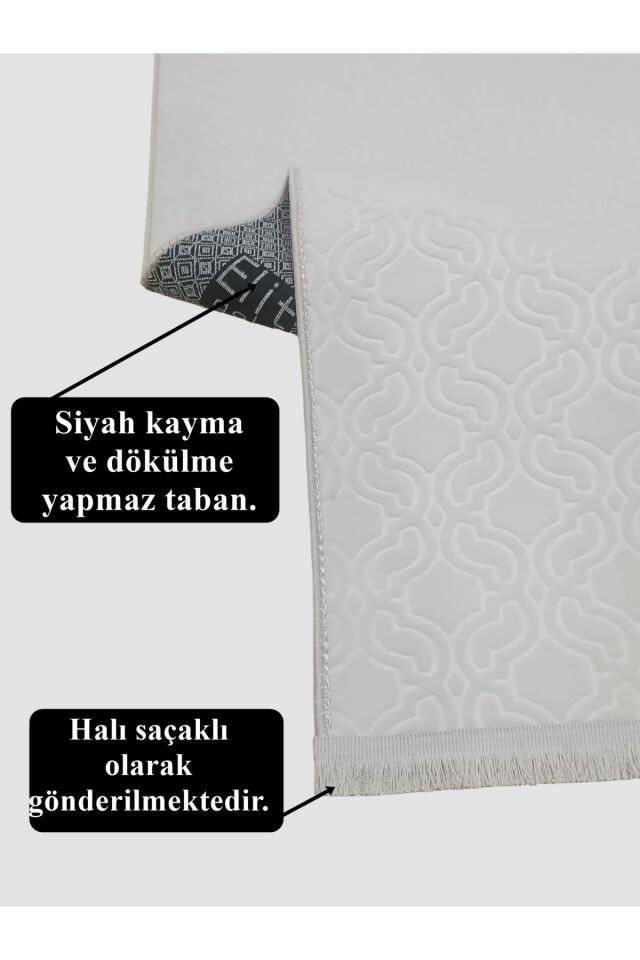 ELİT KREM SAÇAKLI KABARTMALI YIKANABİLİR KAYMAZ TABAN KESME YOLLUK HALI Krem - 100 X 450