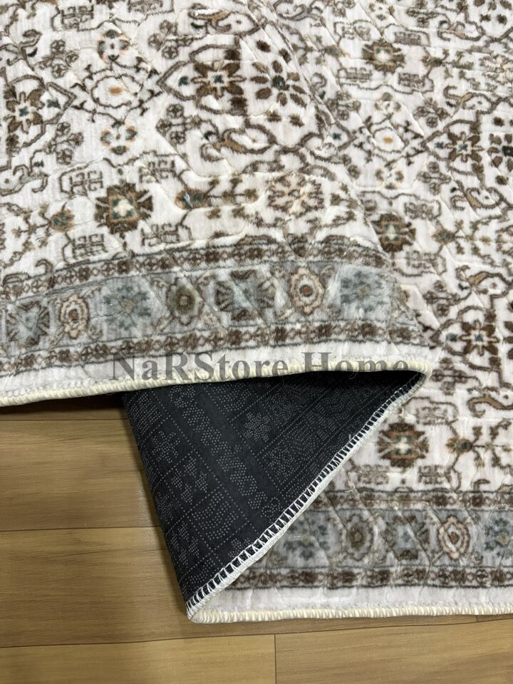 Merinos Çiçekli Otantik  Krem Kahve Yeşil Kalın Kaymaz Taban Kesme Yolluk Halı 80 x 100 - Yeşil-Krem