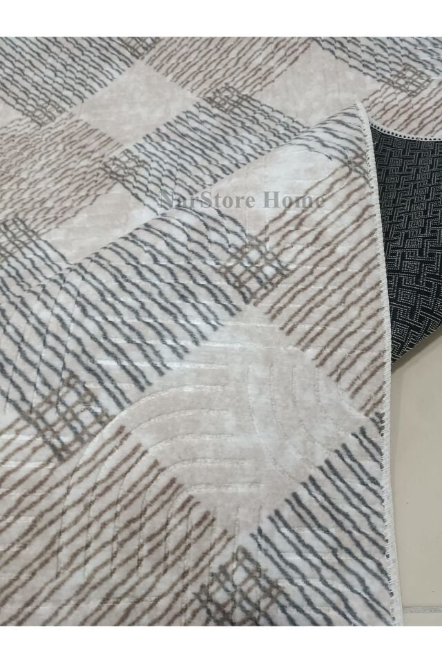 Krem Kahverengi Saçaklı Modern Kaymaz Taban Yıkanabilir Kesme Yolluk Halı 200 x 550 - BEJ