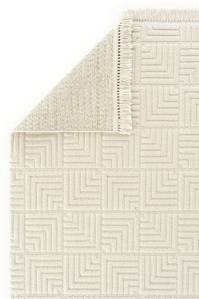 İskandinav Dokuma Bukleli Modern Geometrik Salon Halısı Mutfak Halısı Krem - 160 x 230