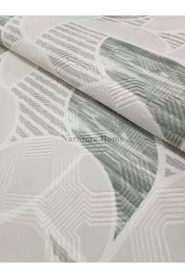 Dinar Geometrik Desen Saçaklı Yeşil Kaymaz Taban Yıkanabilir Kesme Yolluk Halı 100 x 300 - YEŞİL