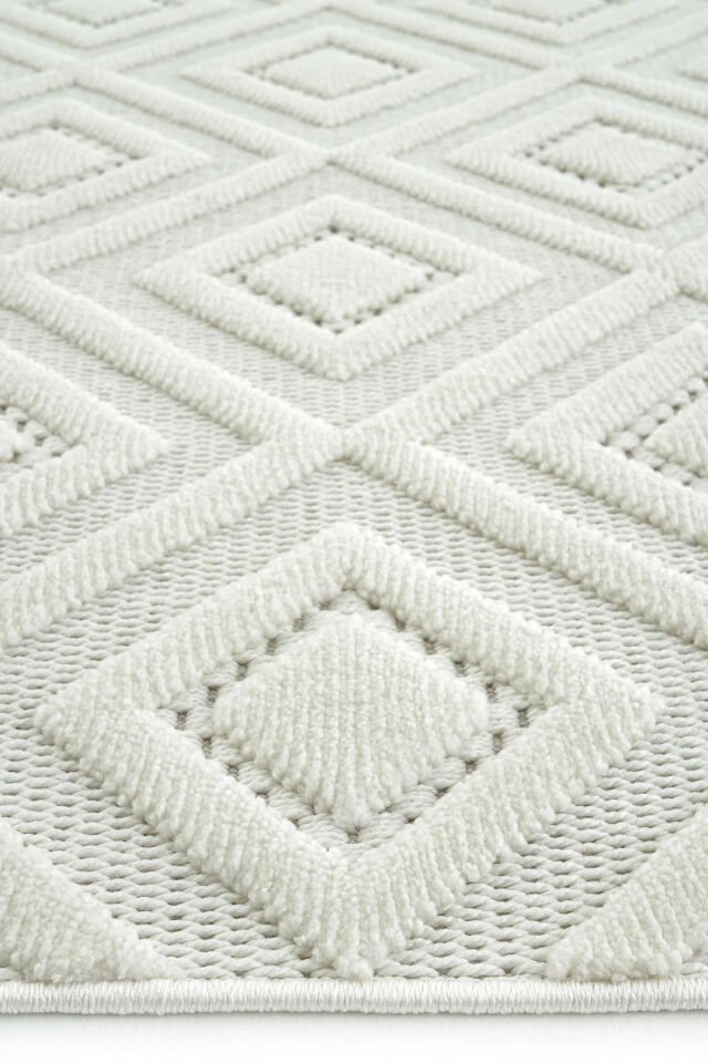İskandinav Dokuma Bukleli Modern Geometrik Salon Halısı Mutfak Halısı Krem - 200 x 290
