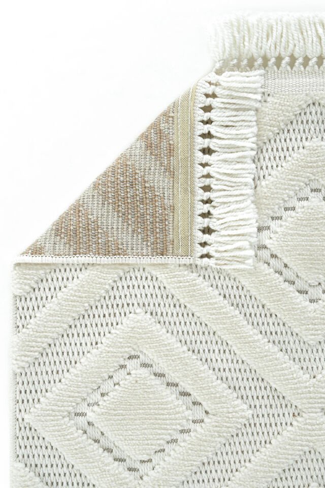 İskandinav Dokuma Bukleli Modern Geometrik Salon Halısı Mutfak Halısı Krem - 200 x 290