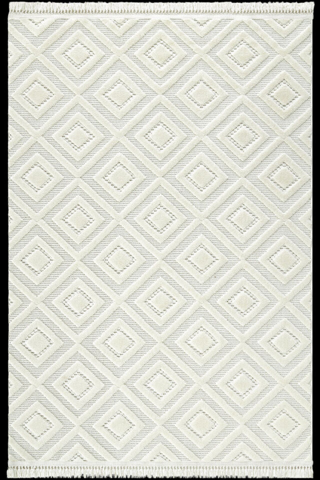 İskandinav Dokuma Bukleli Modern Geometrik Salon Halısı Mutfak Halısı Krem - 160 x 230