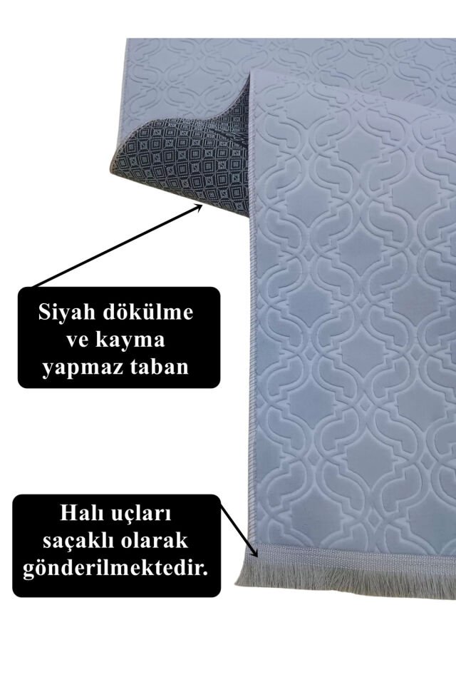 ELİT KREM SAÇAKLI KABARTMALI YIKANABİLİR KAYMAZ TABAN KESME YOLLUK HALI Gri - 150 X 250