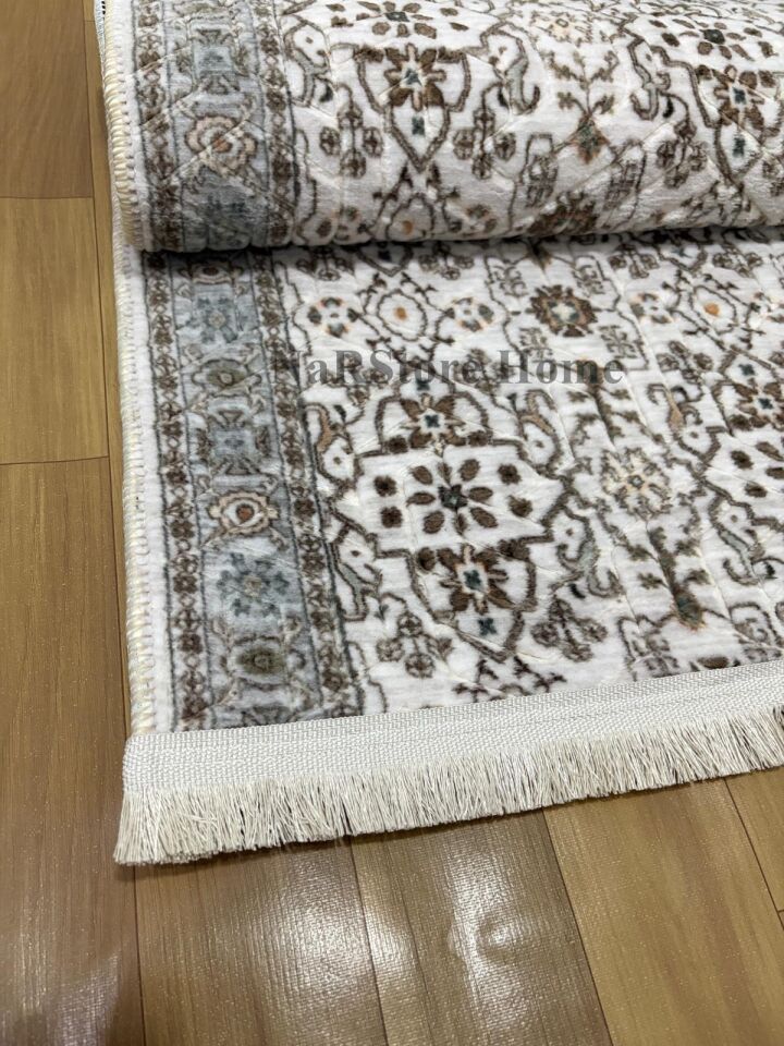 Merinos Çiçekli Otantik  Krem Kahve Yeşil Kalın Kaymaz Taban Kesme Yolluk Halı 100 x 650 - Yeşil-Krem