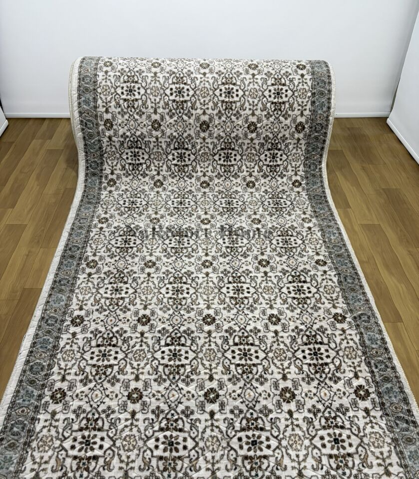 Merinos Çiçekli Otantik  Krem Kahve Yeşil Kalın Kaymaz Taban Kesme Yolluk Halı 120 x 150 - Yeşil-Krem