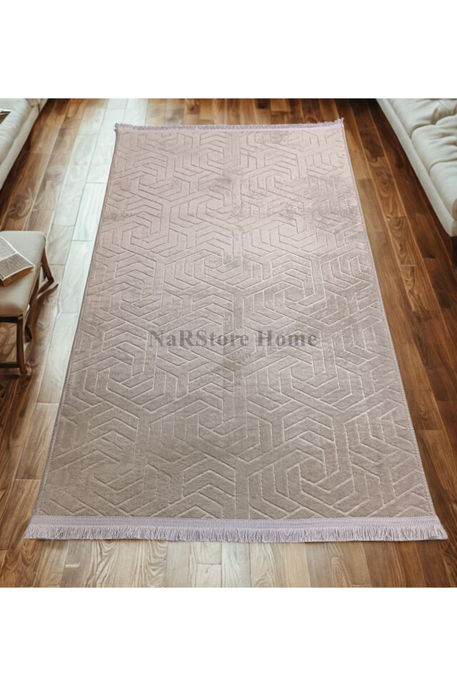 Armoni Saçaklı Kaymaz Tabanlı Kesme Kabartmalı Salon Koridor Mutfak Hali Kahverengi 120 x 250 - Kahve