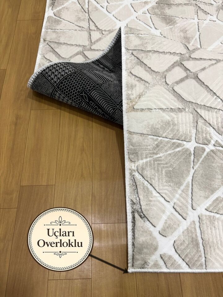Dinar Saçaklı Mila Taş Gri Kaymaz Taban Yıkanabilir Kesme Yolluk Halı Modern Desen 150 x 350 - Gri1