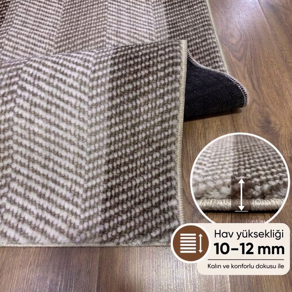 Bej Krem Bordürlü Kalın Kaymaz Taban Kesme Yolluk Salon Oturma Odası Mutfak Halı 120 x 800 - BEJ