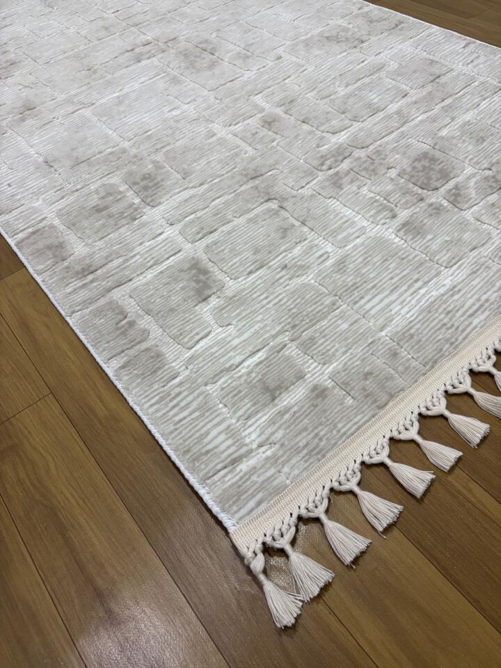 Aksu Stan Kaymaz Tabanlı Kesme Örgü Saçaklı Salon Koridor Yıkanabilir Halı Bej 80 x 550 - BEJ