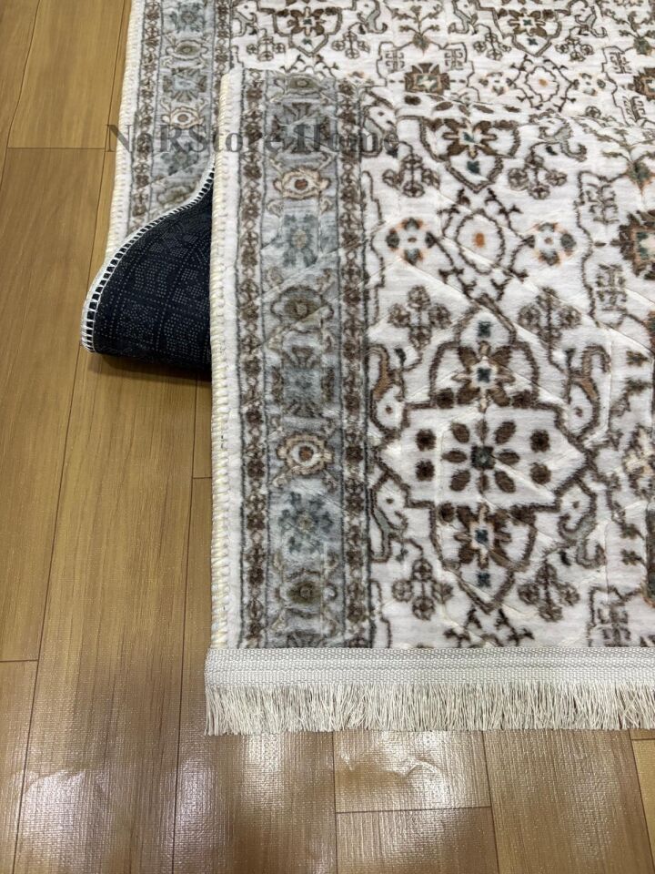 Merinos Çiçekli Otantik  Krem Kahve Yeşil Kalın Kaymaz Taban Kesme Yolluk Halı 200 x 750 - Yeşil-Krem