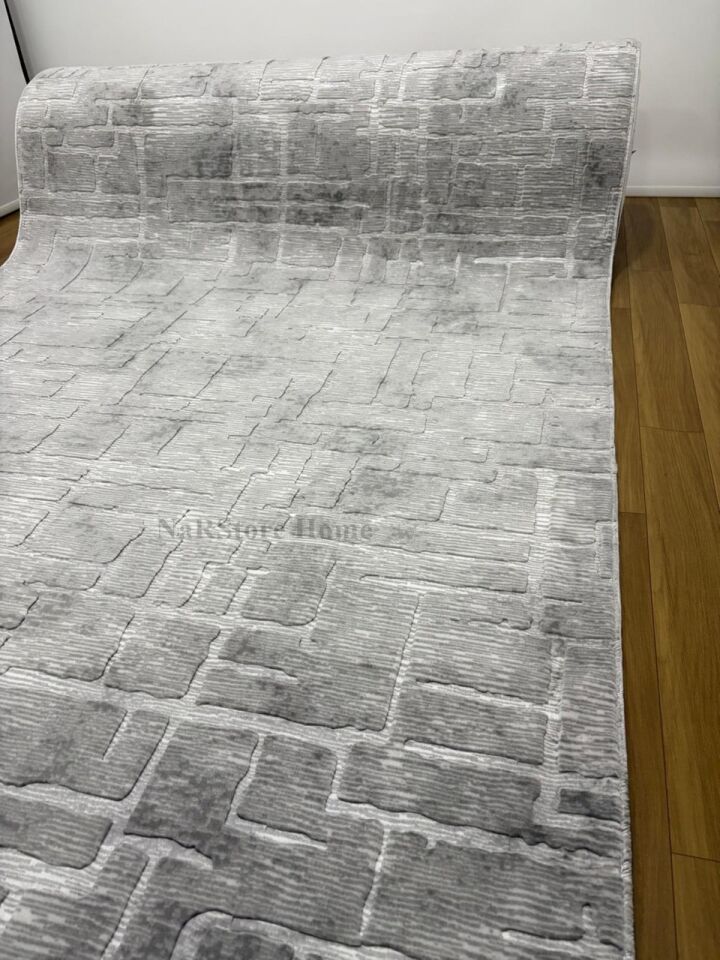 Aksu Stan Kaymaz Tabanlı Kesme Kabartmalı Salon Koridor Mutfak Yıkanabilir Hali Gri 80 x 525 - Açık Gri