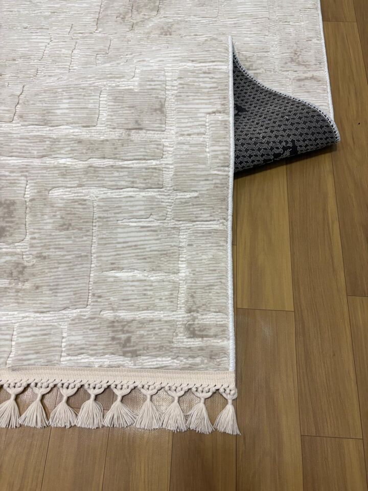 Aksu Stan Kaymaz Tabanlı Kesme Örgü Saçaklı Salon Koridor Yıkanabilir Halı Bej 100 x 650 - BEJ
