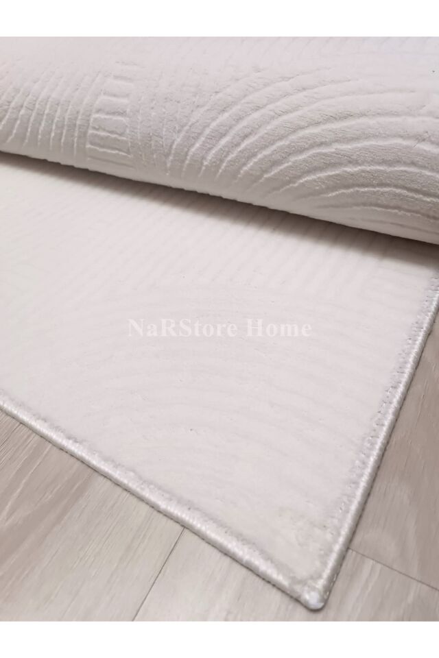 Rölyef Joy Krem Saçaklı Kaymaz Taban Kesme Halı Yolluk Açık Bej - 100 x 300