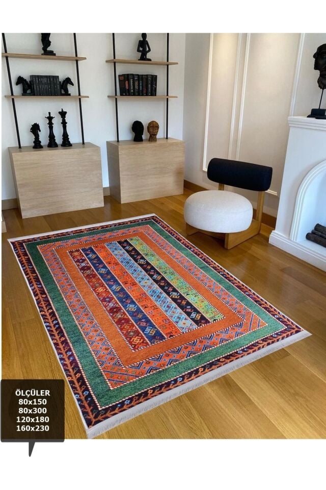 Multi Renkli Etnik Desenli Otantik Yıkanabilir Kilim Renkli̇ - 160 X 230