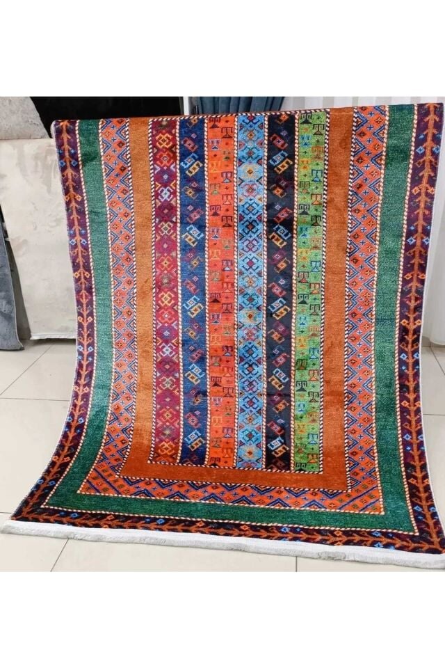 Multi Renkli Etnik Desenli Otantik Yıkanabilir Kilim Renkli̇ - 160 X 230