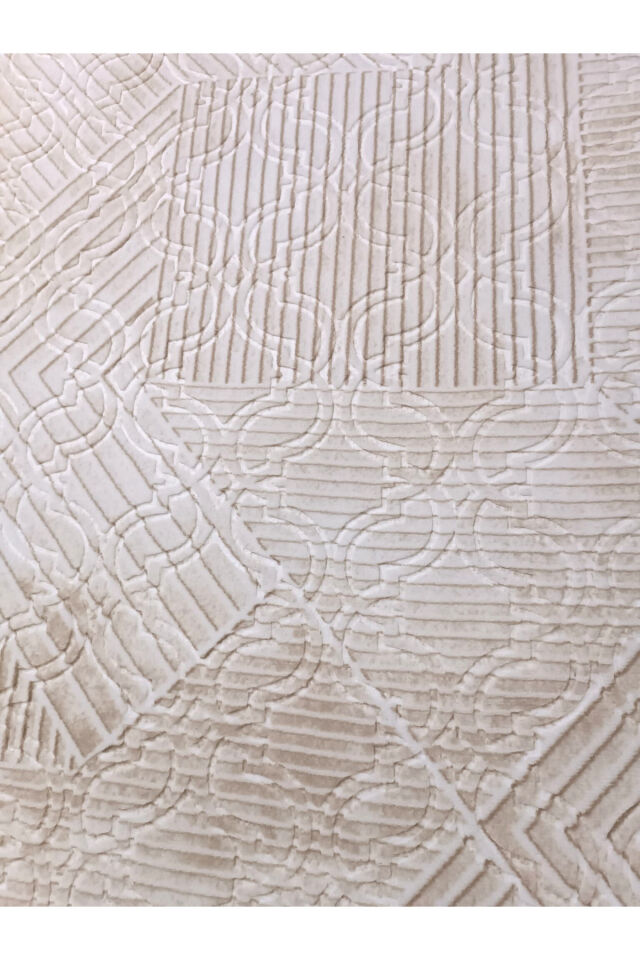 Krem Bej Renk Saçaklı Kaymaz Tabanlı Kesme Kabartmalı Salon Koridor Mutfak Halısı 100 x 280 - Krem