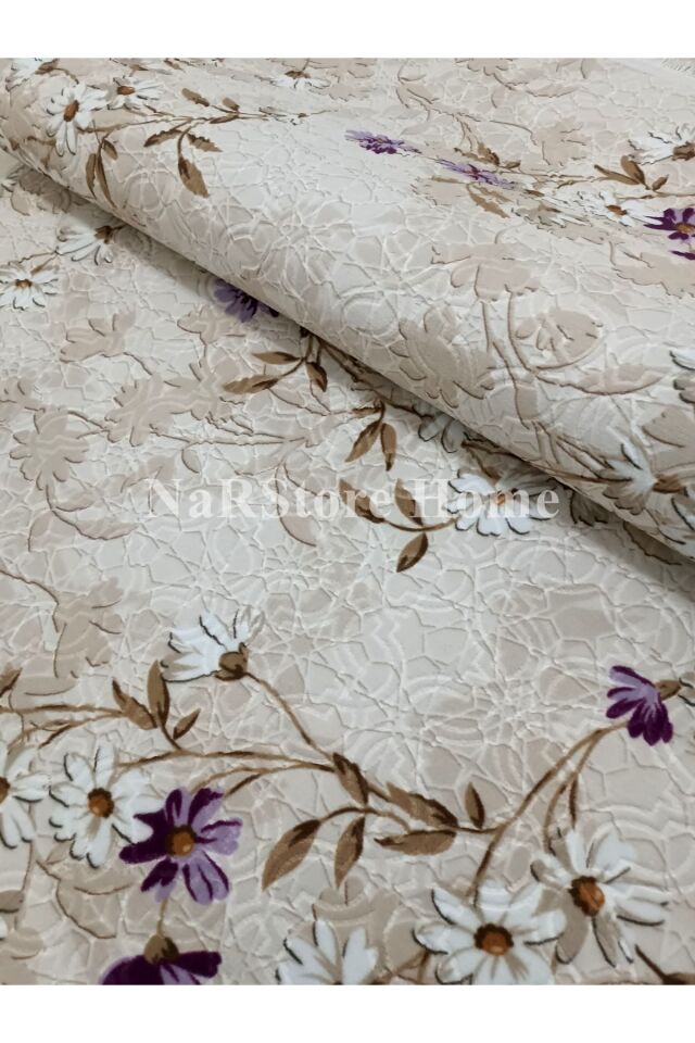 ELİT SAÇAKLI LİLA KAHVE ÇİÇEKLİ KABARTMALI KAYMAZ TABAN YIKANABİLİR KESME YOLLUK HALI Lila - 200 X 450