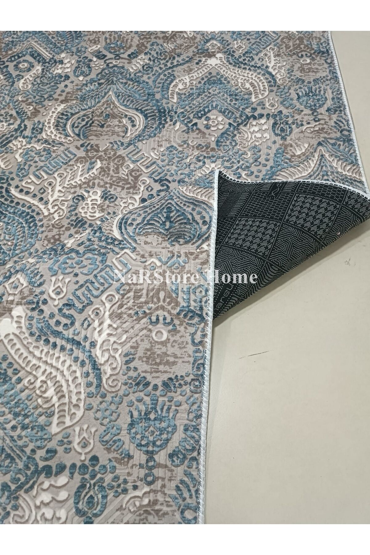 Dinar Saçaklı Mila Taş Gri Kaymaz Taban Yıkanabilir Kesme Yolluk Halı Modern Desen 200 x 500 - Gri2