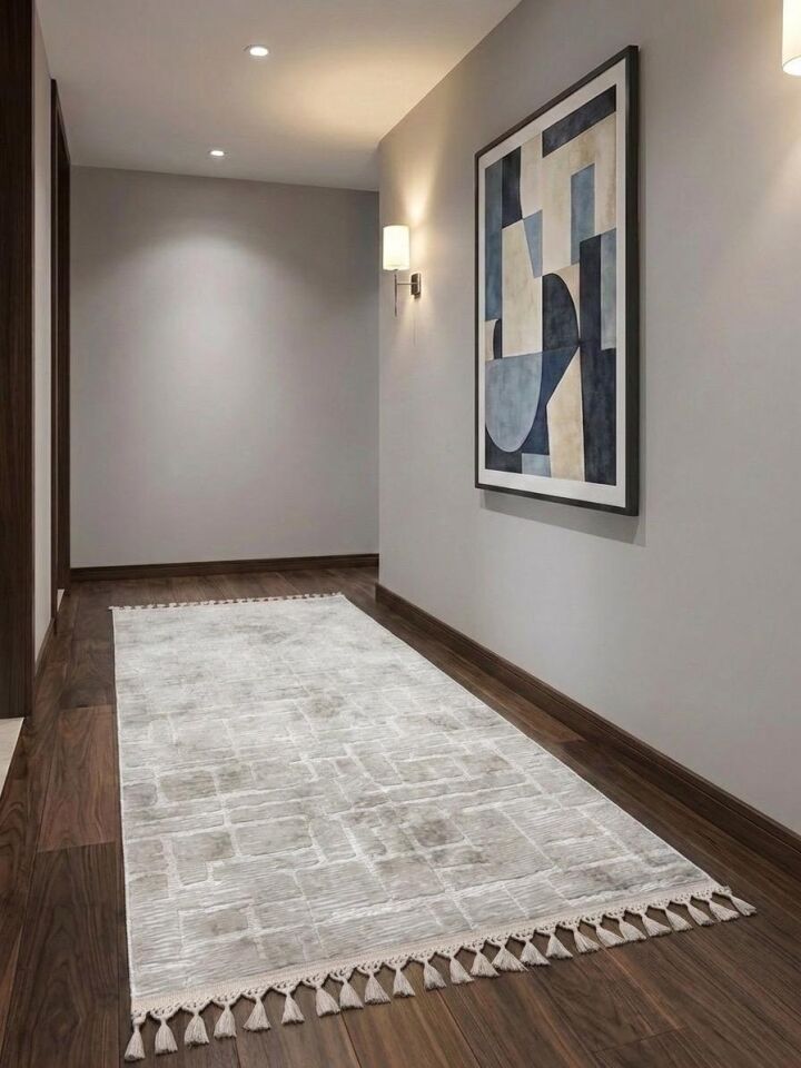 Aksu Stan Kaymaz Tabanlı Kesme Örgü Saçaklı Salon Koridor Yıkanabilir Halı Bej 120 x 900 - BEJ
