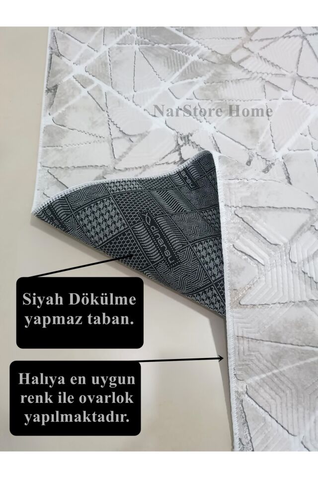 Dinar Saçaklı Mila Taş Gri Kaymaz Taban Yıkanabilir Kesme Yolluk Halı Modern Desen 200 x 300 - Gri2