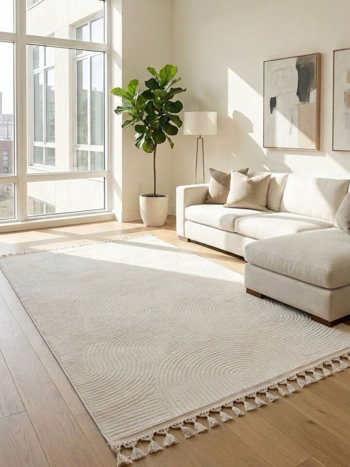 Krem Kaymaz Taban Pon Pon Saçaklı Yıkanabilir Salon Halısı Mutfak Halısı Yolluk 80 x 850 - Krem