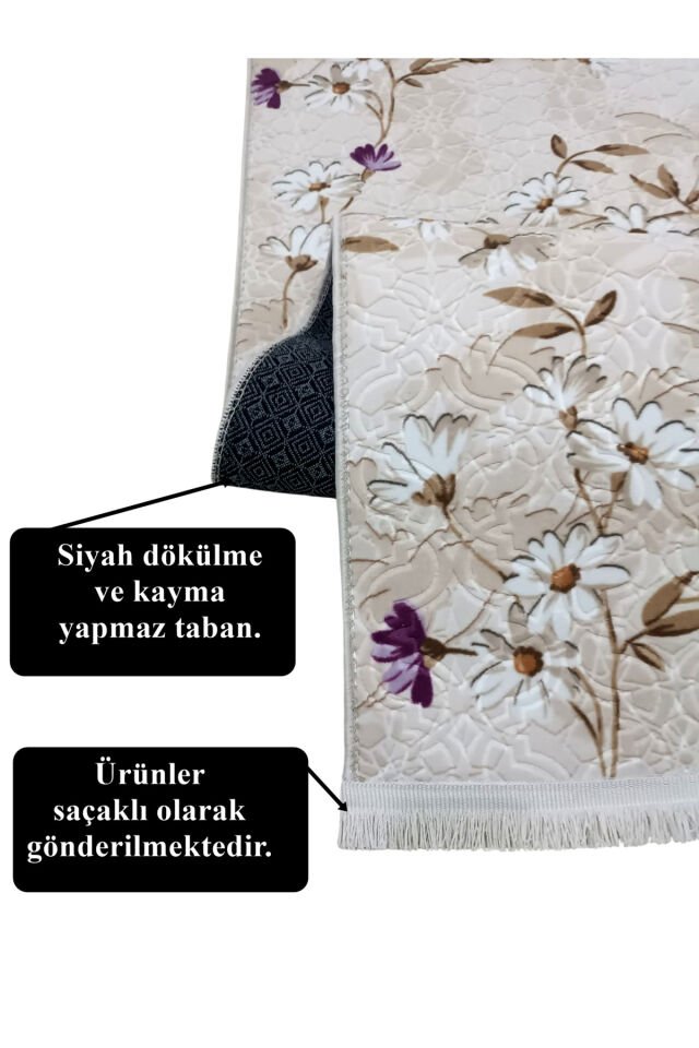 ELİT SAÇAKLI LİLA KAHVE ÇİÇEKLİ KABARTMALI KAYMAZ TABAN YIKANABİLİR KESME YOLLUK HALI Lila - 150 X 230