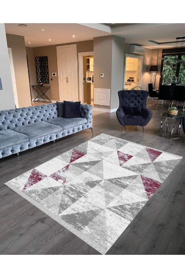 Decoser Nova 4082 Gri Bordo Kaymaz Yıkanabilir Kilim