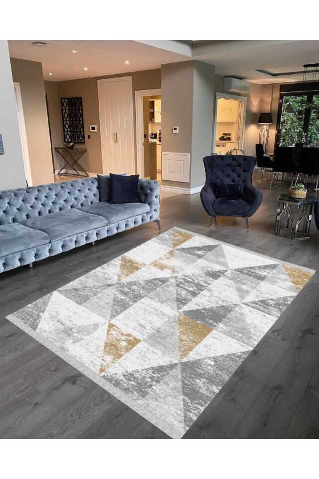 Decoser Nova 4083 Gri Sarı Kaymaz Yıkanabilir Kilim 80 x 150 - GRİ SARI