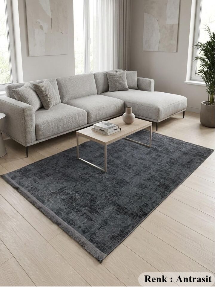 Kaymaz Tabanlı Saçaklı Yıkanabilir Leke Tutmaz Kesme Kabartmalı Salon Koridor Mutfak Halısı