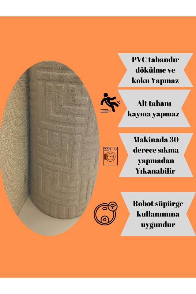 Kaymaz Tabanlı Çeşme Kahverengi Rölyef Bukle Kesme Salon Koridor Mutfak Halısı Yolluk Kahverengi - 80 X 280