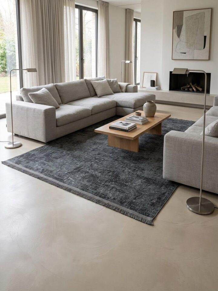 Kaymaz Tabanlı Saçaklı Yıkanabilir Leke Tutmaz Kesme Kabartmalı Salon Koridor Mutfak Halısı 80 x 375 - ANTRASİT