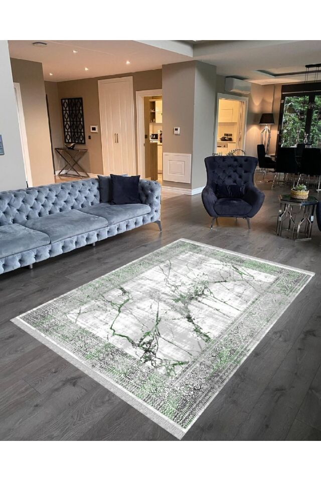 Decoser Nova 6023 Gri Yeşil Mermer Desen Kaymaz Yıkanabilir Kilim 80 x 150 - GRİ YEŞİL