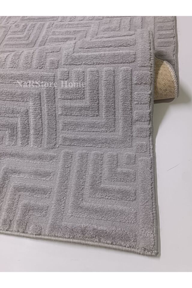 Kaymaz Tabanlı Çeşme Kahverengi Rölyef Bukle Kesme Salon Koridor Mutfak Halısı Yolluk GRİ - 100 x 550