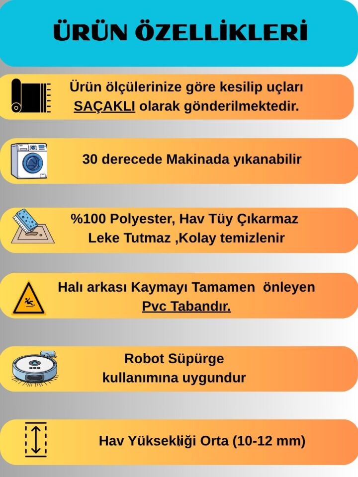 Krem Kaymaz Taban Pon Pon Saçaklı Yıkanabilir Salon Halısı Mutfak Halısı Yolluk 120 x 600 - Krem