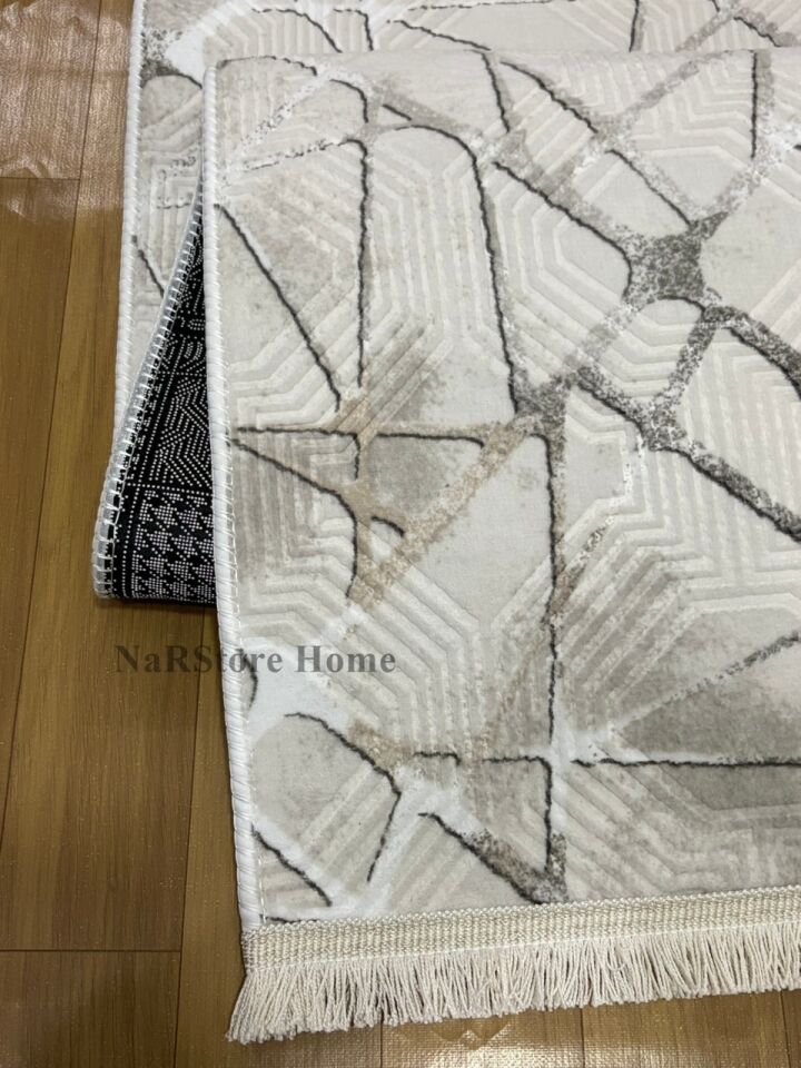 Dinar Saçaklı Mila Taş Gri Kaymaz Taban Yıkanabilir Kesme Yolluk Halı Modern Desen 100 x 750 - Gri2