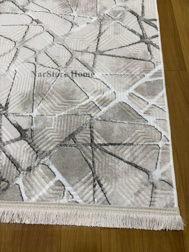 Dinar Saçaklı Mila Taş Gri Kaymaz Taban Yıkanabilir Kesme Yolluk Halı Modern Desen 100 x 750 - Gri2