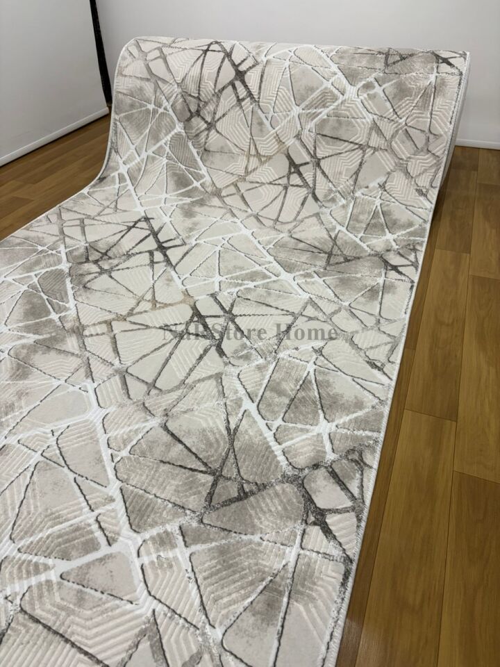Dinar Saçaklı Mila Taş Gri Kaymaz Taban Yıkanabilir Kesme Yolluk Halı Modern Desen 100 x 750 - Gri2