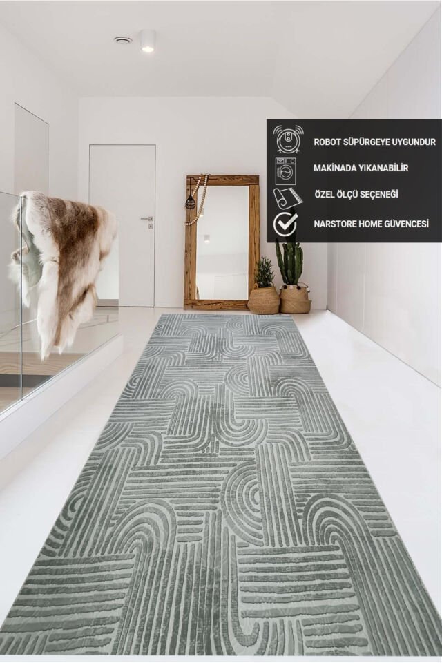 ELİT OSSO KREM VİZON KABARTMALI KAYMAZ TABAN YIKANABİLİR KESME YOLLUK HALI Gri - 100 X 150