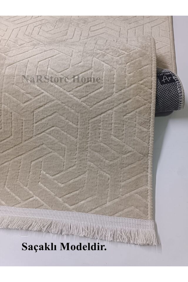 Armoni Saçaklı Kaymaz Tabanlı Kesme Kabartmalı Salon Koridor Mutfak Hali Kahverengi