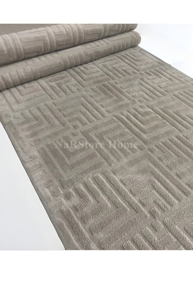 Kaymaz Tabanlı Çeşme Kahverengi Rölyef Bukle Kesme Salon Koridor Mutfak Halısı Yolluk Kahverengi - 120 X 320