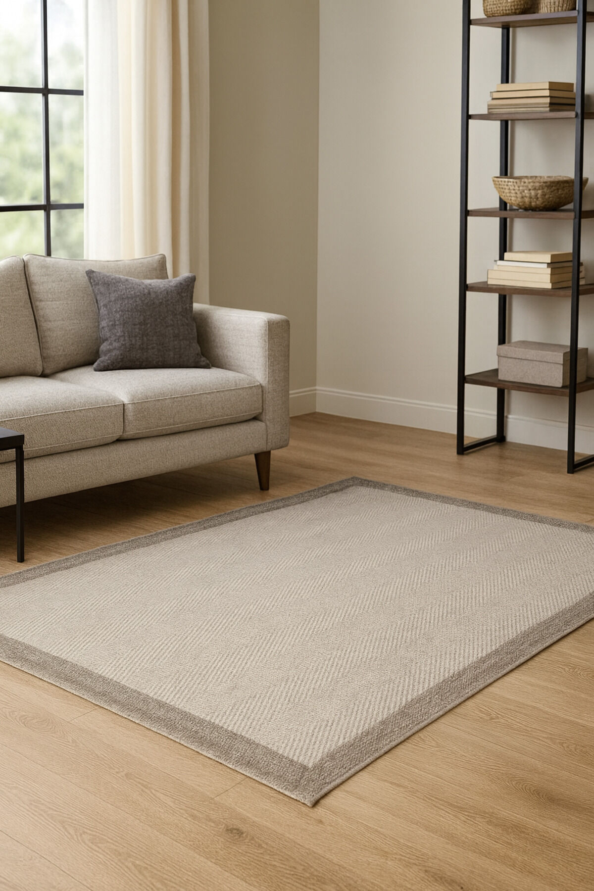 Sisal Beyaz Gri Jüt Hasır Bordürlü Model Renk Dokuma Yıkanabilir Toz Vermez Halı 160 x 230 - Kahverengi-Krem