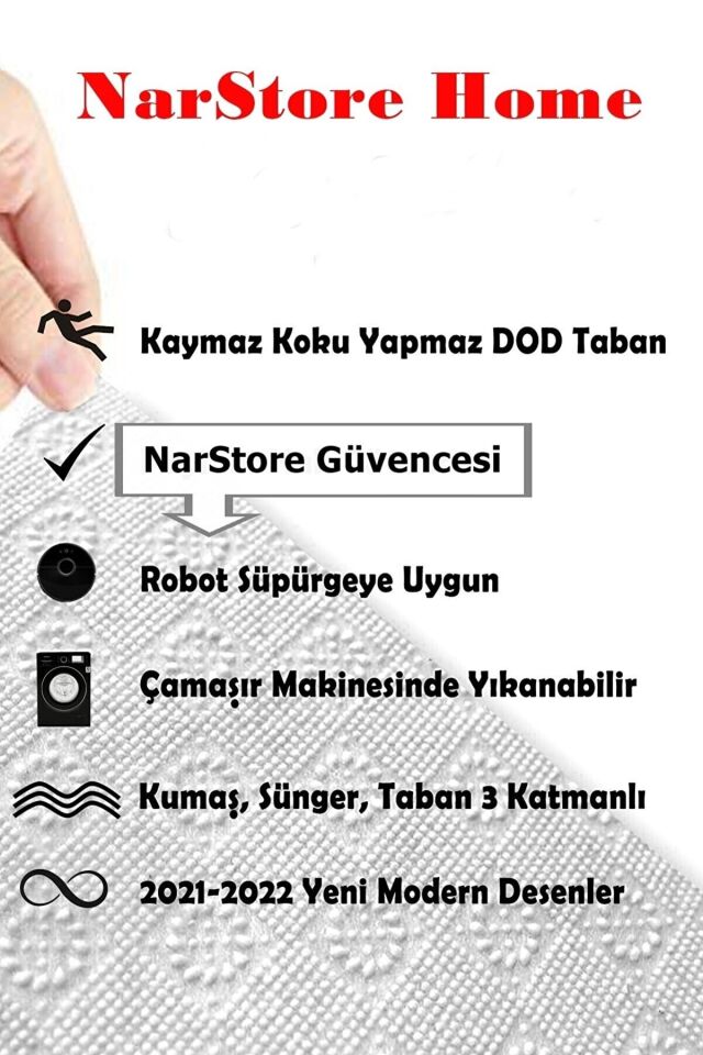 Düz Desen Gri Kaymaz Taban Kesme Yıkanabilir Halı Yolluk BEJ - 80 x 180