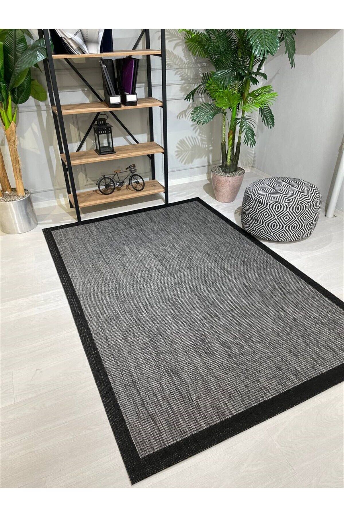 Sisal Beyaz Gri Jüt Hasır Bordürlü Model Renk Dokuma Yıkanabilir Toz Vermez Halı 200 x 290 - ANTRASİT